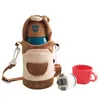 500 ml dessin animé mignon thermos pour enfants avec tasse de paille portable en peluche couverture bébé en acier inoxydable thermos flacon tasse bouteille d'eau LJ201218