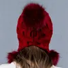 비니 두개골 모자 여성 모자 가을 겨울 양모 비니 모자 3 개의 머리 공 백 오픈 니트 더블 두꺼운 모피 보닛 비니 캡 230s