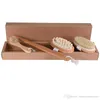 3 pz/set Set di spazzole da bagno Pelle secca Corpo Spazzola di setole naturali morbide Spazzole da bagno in legno Spazzole per il corpo SPA con manico rimovibile