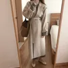 Printemps Automne Hiver Femmes Casual Mélange de laine Trench-Coat Oversize Long Manteau avec ceinture Cachemire Vêtements d'extérieur en gros OEM 210515