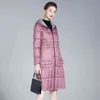 Pink Long Down Jacket Women Winter Slim Warm Double Sided Coat Female Ultra Light Down Parka With a Hood Ladies Overcoat 211221
