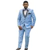 Garnitury ślubne dla mężczyzn Tuxedos Sky Blue Plus Size Groom Prom Party Business Blazer Coat Tuxedo (Kurtka + kamizelki + spodnie)