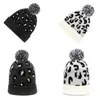 Winter Warm Gebreide Cuffed Muts Hat Vintage Leopard Pompom Skull Cap