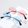 Frameless Trimmed Women Sunglasses Fashion Small Round Sun Glasses Metal Temples 7 Colors Wholesale