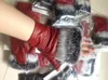 High Fashion berömda kändisar äkta fårskinn läder verkliga päls fingerlösa handskar för damer AG228436387