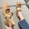 2022 Karree Beige High Heels Flacher Mund Schleife Schuhe Sandalen Damen Markenpumps Slip On Lace-Up Neueste Frühling 12cm Afrikanisch