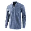 Men Cotton T Shirt Bandage Full Sleeve Tshirt Men Solid Color Tshirts Tops&tees Mandarin Collar Long Shirt Spring 201116