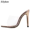 Eilyken moda pvc transparente sapatos de verão sexy 11.5cm mulheres chinelos outdoor partido mulheres mules salto alto slides x1020