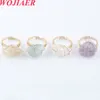 WOJIAER Unregelmäßige Wire Wrap Einstellbare Goldfarbene Ringe Naturstein Fluorit Kristall Lila Ring für Frauen Hochzeit BO904