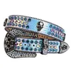 Herrmode Bling Crystal Silver Glitter Läder Rhinestone Belt Studded Belt Löstagligt västra skalle -spänne med Skull Concho7872110