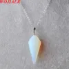 Wojiaer Hexagonal Pyramid Pendant Necklace Natural White Opal Gem Stone Reiki Chakra Dangle Pärlor smycken Z9096