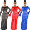 2022 Femmes Maxi Robes De Bal À Manches Longues Moulante Robe De Soirée Sparky Sheer Mesh Stretch Club Nuit Longue Robes Noir Bleu Rouge Blanc