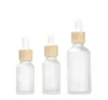 Dropper Bottles Empty Refillable Frosted Glass Bottle Essential Oil Container Cosmetic Liquid Perfume Containers with Imitated Bamboo Lids