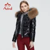 Astrid hiver manteau femme femme chaude épaisse parka mode noir veste courte avec capuche en fourrure de raton laveur vêtements féminins 7267 201127