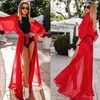 Yaz Seksi Plaj Uzun Elbise Kadınlar Kırmızı Robe Bikini Kapak Yukarı Tunik Kaftan Şifon See-through Mayo Long Beachwear11