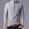 Suéter masculinas Stand Collar Outono Inverno Quente Cashmere Zipper Zipper Suéteres Homem Casual Knitwear Slim Fit Tops Homens 201106