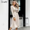 Simplee Vintage pleated belt plaid dress women Elegant office ladies blazer dresses Long sleeve female autumn midi party dress LJ200820