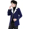 Men's Trench Coats Red Men Winter Coat Black Blue Overcoat Single-Breasted V-Neck Long Jacket With Velvet To Keep Warm Fashion Outerwear