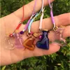 Heart Shaped Small Glass Bottles with Braided Nylon Rope Keychains DIY Mini Perfume Jars Vials Mixed Color 7pcs