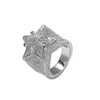 Hip Hop Populär Bling Iced Out Star Flower Copper Zircon Ring för män Kvinnor Smycken Guld