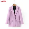 Tangada Kadınlar Bahar Işık Mor Blazer Kadın Uzun Kollu Zarif Ceket Bayanlar Yüksek Sokak Blazer Suits LJ200911