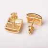 12MM Iced-Out Earring for Men Square Stud Spiral Ear Plug Screw Back Hip Hop Jewelry Gold Color Material Copper CZ Stone
