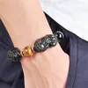 Natural Gold Obsidian Double Pi Yao Wealth Armband Lycka till armband Black Stone Natural Obsidian Yellow Tiger Eye Stone Y200730