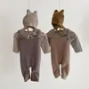 Höst nyfödd Baby Boy Girl Solid Romper Ärmlös Bomull Söt Jumpsuit Overaller Outfit Kläder 0-24m 201128