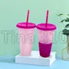 Caliente 24 oz Taza que cambia de color Vasos para beber de plástico mágico con tapa y paja Reutilizable Colores claros Taza fría Tazas de cerveza de verano T500344