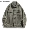 GONTHWID Hip Hop Denim Jacket Streetwear Mens Vintage Painting Ripped Jean Coats Harajuku Autumn Cotton Jackets Green Khaki 220301