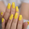 False Nails Neon Tip Press On Lemon Yellow Square Summer Fake UV Gel Quality Medium Long Acylic Tips