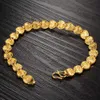 Pulsera para mujer, corazón encantador tallado, eslabón de cadena para muñeca, oro amarillo de 18 quilates, accesorios para mujer, regalo de fiesta de boda de 7,87 pulgadas de largo