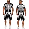 Personlighet Skelett Inre organ 3D Tryckt T-shirt Shorts Unisex Funny Halloween Skull Cosplay Tracksatt Kort uppsättningar 220304