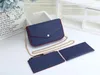 Bolsa feminina com design de luxo de qualidade, carteira com corrente de três peças, bolsa de ombro feminina, bolsa feminina com caixa