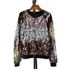Ladies Autumn Sequin Bomber Jacket Casual Long Sleeve Front Zip Up Casual Coat with Ribbed Cuffs Party Festival Costumes 201013