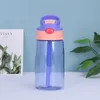 Gobelet d'eau en plastique pour enfants de 450ml, bouteille à large bouche sans BPA avec couvercle rabattable, bouteilles anti-fuite et anti-déversement s