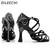 Femmes parti chaussures de danse Satin brillant strass fond souple chaussures latines femme Salsa talon5CM-10CM