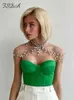 FSDA 2021 Satin Corset Crop Top Strapless Green Summer Sexig Tube Off Axel Party Ärmlös Bustier Tank Toppar Kvinnor Y220304