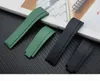 롤 스트랩 GMT Oysterflex 브레이슬릿 로고 on6436763 용 고품질 녹색 검은 20mm 실리콘 고무 웨이브 밴드 시계 밴드