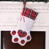 Creative Dog Paw Christmas Stocking Gift Bag Hanging Christmas Tree Ornament Plaid Christmas Stock Xmas Decoration Sock Bags WVT1227