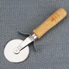 Round Pizza Cutter Knife Stainless Wood Handle Steel Pastry Nonstick Pizza Cutter Wheel Slicer Blade Grip SN2052