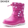 Skhek enfants bottes filles hiver shaggly enfants bottes garçon avec longueur de cheville en cuir et caoutchouc neige enfants botte filles Y1612 201201