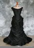 Abito da sposa nero vittoriano gotico con perline con strascico Vampire Ball Masquerade Halloween Abito da sposa nero Steampunk Goth XIX secolo