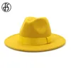 FS Vintage Classic Felt Woz Jazz Fedora Chapeaux Wide Brim Cowboy Panama Cap pour femmes hommes blanc rouge trilby bowler top hat5880920