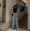 Woherb Vintage Wide Leg Woman Jeans High Waisted Jeans Blue Casual Long Trousers Koreanska Streetwear Fickor Denim Byxor 25636 LJ201030