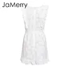 Jamerry Boho 자수 화이트 레이스 여성 미니 드레스 Sashes Ruffled Holiday 여름 드레스 캐주얼 섹시한 해변 복장 Vesti T200320