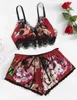 Sexy Casual Printed Pamas Women Satin Short Pama Silk Lingerie Set