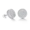 Hip Hop Or Argent Hommes Cuivre Cubique Zircone Boucles D'oreilles Mâle Autrichien Cristal Boucle D'oreille Diamant Rond Bouton Stud Oreille Beau Bijoux Cadeau