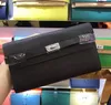 Big Brand Long Wallets Card Holders Purse Passport Bags with Lock Fashion Cowhide Genuine Leather Wallet 24 Colors for Lady Woman263q