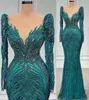 2022 Plus Size Arabic Aso Ebi Hunter Green Mermaid Prom Dresses Lace Beaded Sexy Evening Formal Party Second Reception Birthday Engagement Gowns Dress ZJ667